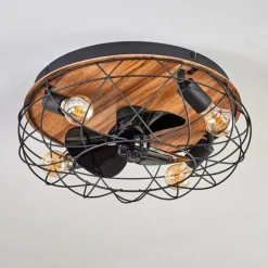 Tourais Plafonnier, Ventilateur de plafond lumineux LED Couleur bois, Noir, 4 lumières, Télécommandes