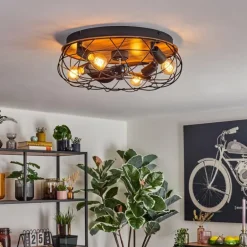 Tourais Plafonnier, Ventilateur de plafond lumineux LED Couleur bois, Noir, 4 lumières, Télécommandes