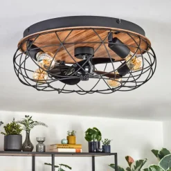 Tourais Plafonnier, Ventilateur de plafond lumineux LED Couleur bois, Noir, 4 lumières, Télécommandes