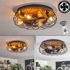 Tourais Plafonnier, Ventilateur de plafond lumineux LED Couleur bois, Noir, 4 lumières, Télécommandes