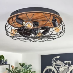 Tourais Plafonnier, Ventilateur de plafond lumineux LED Couleur bois, Noir, 4 lumières, Télécommandes