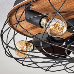 Tourais Plafonnier, Ventilateur de plafond lumineux LED Couleur bois, Noir, 4 lumières, Télécommandes