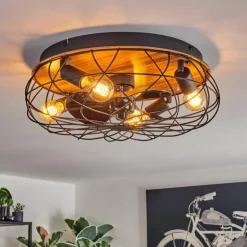 Tourais Plafonnier, Ventilateur de plafond lumineux LED Couleur bois, Noir, 4 lumières, Télécommandes