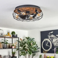 Tourais Plafonnier, Ventilateur de plafond lumineux LED Couleur bois, Noir, 4 lumières, Télécommandes