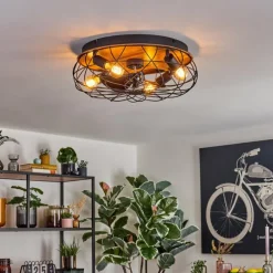 Tourais Plafonnier, Ventilateur de plafond lumineux LED Couleur bois, Noir, 4 lumières, Télécommandes