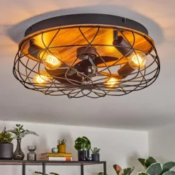 Tourais Plafonnier, Ventilateur de plafond lumineux LED Couleur bois, Noir, 4 lumières, Télécommandes