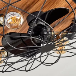 Tourais Plafonnier, Ventilateur de plafond lumineux LED Couleur bois, Noir, 4 lumières, Télécommandes