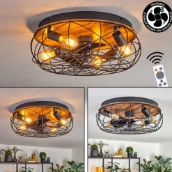 Tourais Plafonnier, Ventilateur de plafond lumineux LED Couleur bois, Noir, 4 lumières, Télécommandes