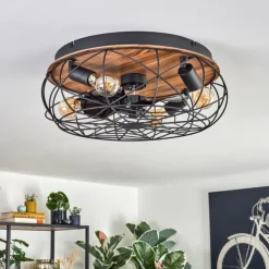 Tourais Plafonnier, Ventilateur de plafond lumineux LED Couleur bois, Noir, 4 lumières, Télécommandes