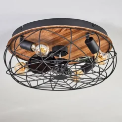 Tourais Plafonnier, Ventilateur de plafond lumineux LED Couleur bois, Noir, 4 lumières, Télécommandes