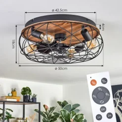 Tourais Plafonnier, Ventilateur de plafond lumineux LED Couleur bois, Noir, 4 lumières, Télécommandes