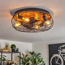 Tourais Plafonnier, Ventilateur de plafond lumineux LED Couleur bois, Noir, 4 lumières, Télécommandes