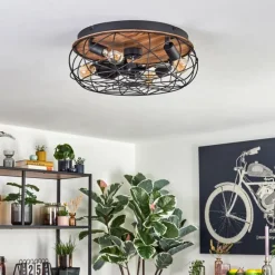 Tourais Plafonnier, Ventilateur de plafond lumineux LED Couleur bois, Noir, 4 lumières, Télécommandes