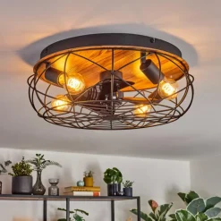 Tourais Plafonnier, Ventilateur de plafond lumineux LED Couleur bois, Noir, 4 lumières, Télécommandes