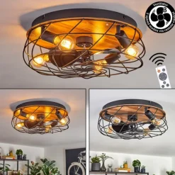 Tourais Plafonnier, Ventilateur de plafond lumineux LED Couleur bois, Noir, 4 lumières, Télécommandes