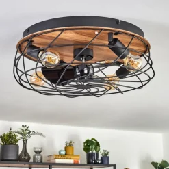 Tourais Plafonnier, Ventilateur de plafond lumineux LED Couleur bois, Noir, 4 lumières, Télécommandes