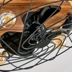 Tourais Plafonnier, Ventilateur de plafond lumineux LED Couleur bois, Noir, 4 lumières, Télécommandes