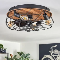 Tourais Plafonnier, Ventilateur de plafond lumineux LED Couleur bois, Noir, 4 lumières, Télécommandes