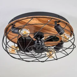 Tourais Plafonnier, Ventilateur de plafond lumineux LED Couleur bois, Noir, 4 lumières, Télécommandes