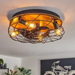 Tourais Plafonnier, Ventilateur de plafond lumineux LED Couleur bois, Noir, 4 lumières, Télécommandes