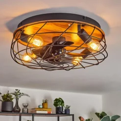 Tourais Plafonnier, Ventilateur de plafond lumineux LED Couleur bois, Noir, 4 lumières, Télécommandes