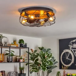 Tourais Plafonnier, Ventilateur de plafond lumineux LED Couleur bois, Noir, 4 lumières, Télécommandes