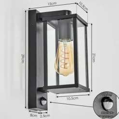 Tourega Lampe murale d´extérieur Noir, 1 lumière, Détecteur de mouvement