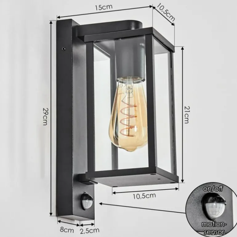 Tourega Lampe murale d´extérieur Noir, 1 lumière, Détecteur de mouvement