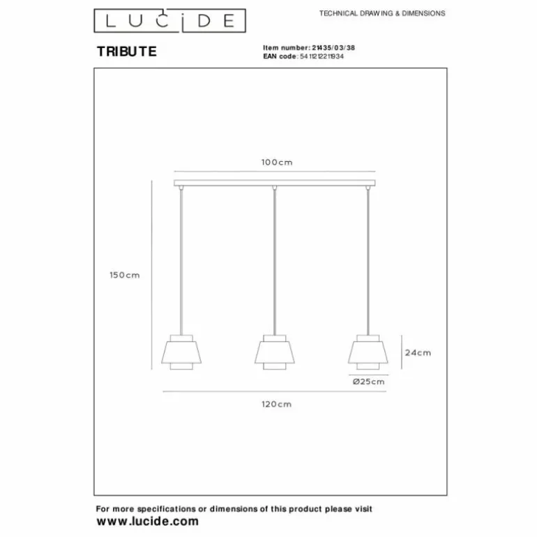 TRIBUTE Suspension Luminaires Lucide Noir, 3 lumières
