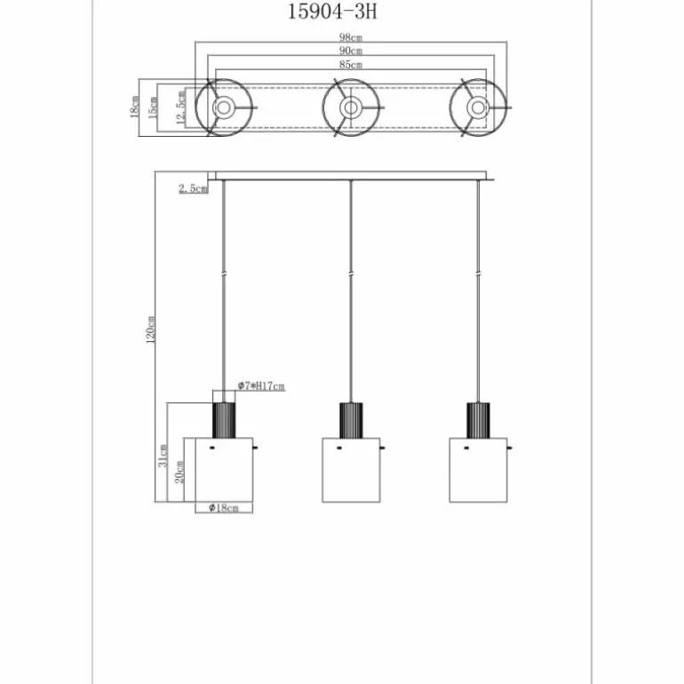 Tulivar Suspension Luminaires Globo Lighting Gris, 3 lumières