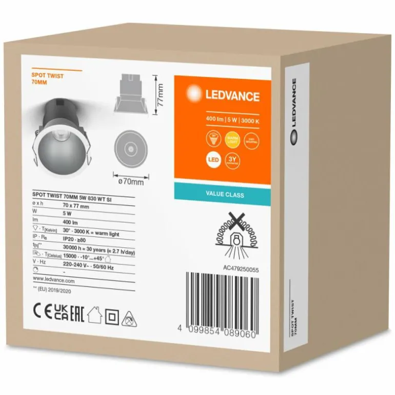 Twist Spot encastrable Luminaires Ledvance LED Argenté, Blanc, 1 lumière