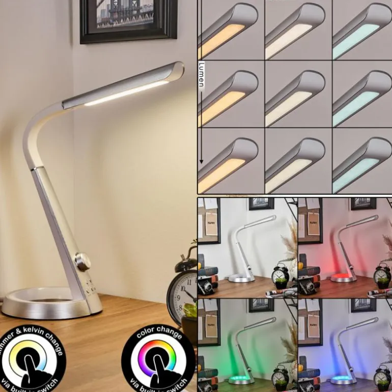 Tykby Lampe de bureau, Lampe à poser, Liseuse LED Argenté, Blanc, 1 lumière, Changeur de couleurs