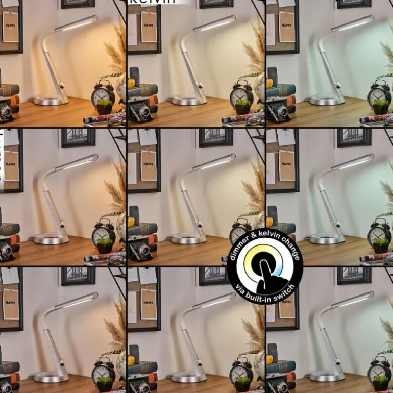 Tykby Lampe de bureau, Lampe à poser, Liseuse LED Argenté, Blanc, 1 lumière, Changeur de couleurs