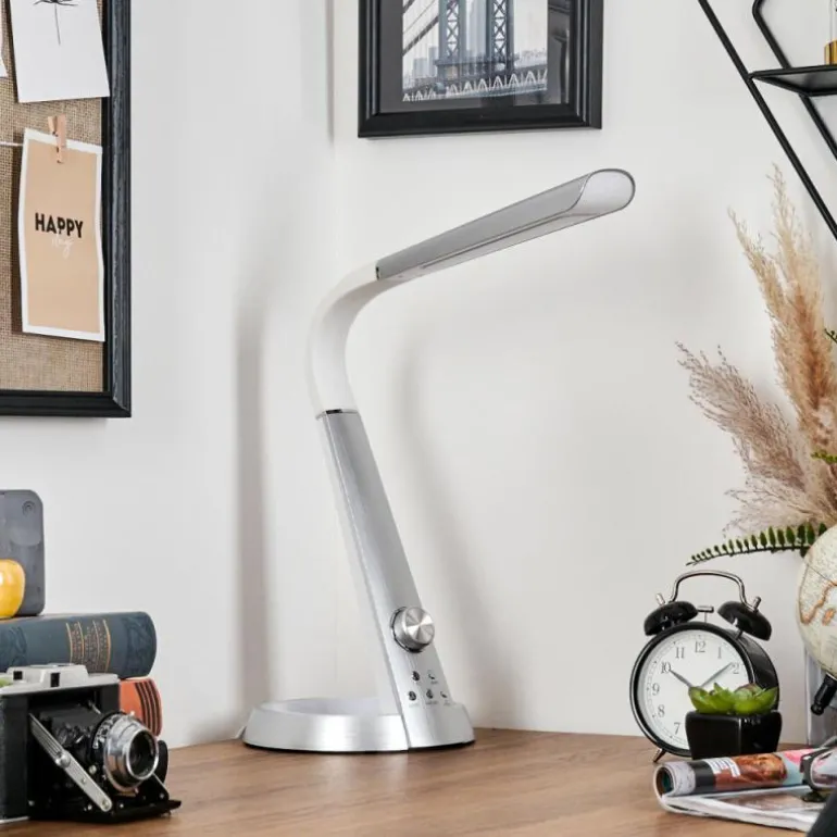 Tykby Lampe de bureau, Lampe à poser, Liseuse LED Argenté, Blanc, 1 lumière, Changeur de couleurs