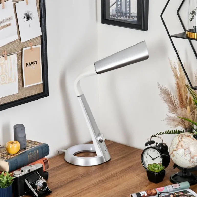 Tykby Lampe de bureau, Lampe à poser, Liseuse LED Argenté, Blanc, 1 lumière, Changeur de couleurs