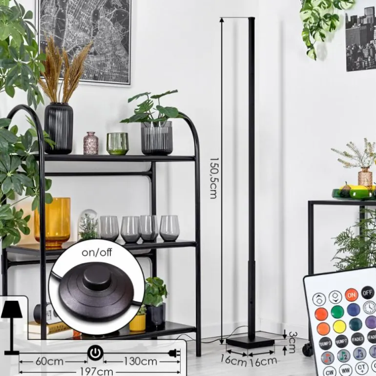 Uglestrup Lampadaire LED Noir, 1 lumière, Télécommandes, Changeur de couleurs