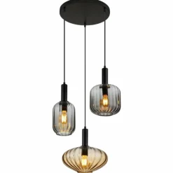 Valletta Suspension Luminaires Globo Lighting Noir, 3 lumières
