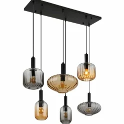 Valletta Suspension Luminaires Globo Lighting Noir, 6 lumières