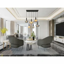 Valletta Suspension Luminaires Globo Lighting Noir, 6 lumières