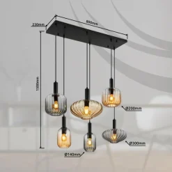 Valletta Suspension Luminaires Globo Lighting Noir, 6 lumières