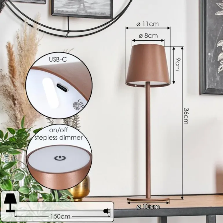 Vannie Lampe de table d'extérieur, Lampe à poser LED Brun, 1 lumière