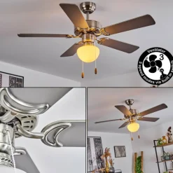 Ventilateur de plafond Apiao Brun, Couleur bois, Argenté, 1 lumière