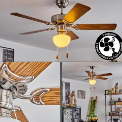 Ventilateur de plafond Apiao Brun, Couleur bois, Argenté, 1 lumière