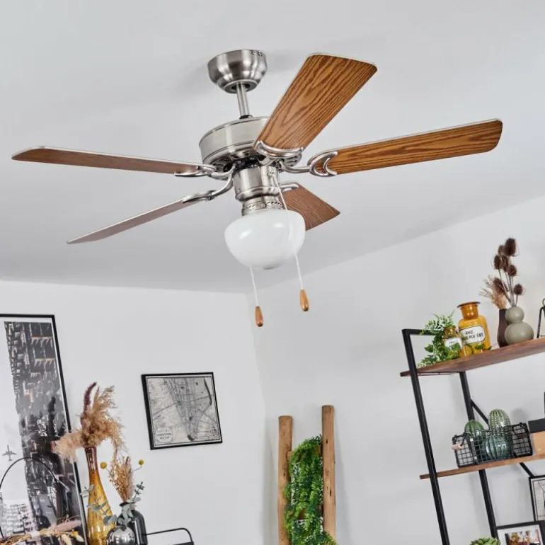 Ventilateur de plafond Apiao Brun, Couleur bois, Argenté, 1 lumière