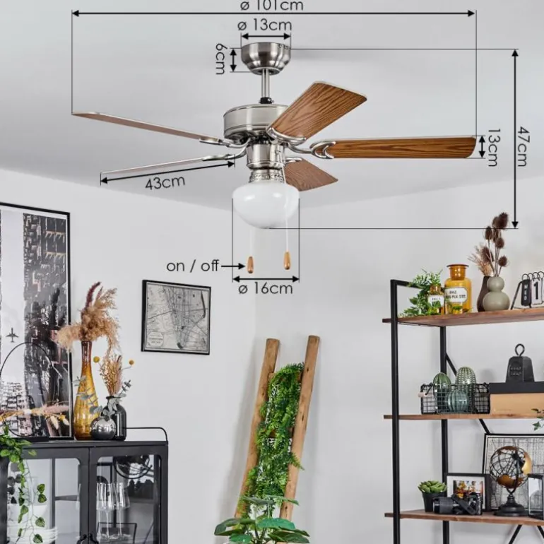 Ventilateur de plafond Apiao Brun, Couleur bois, Argenté, 1 lumière