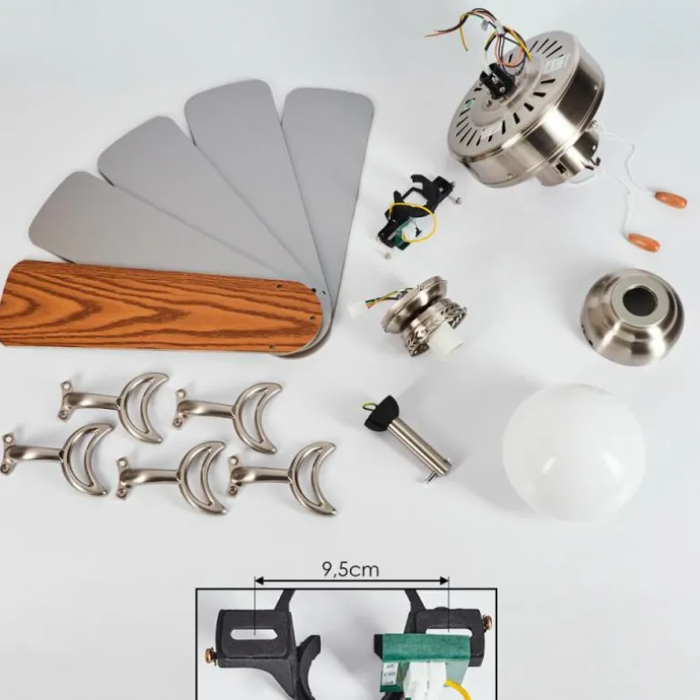 Ventilateur de plafond Apiao Brun, Couleur bois, Argenté, 1 lumière