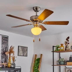 Ventilateur de plafond Apiao Brun, Couleur bois, Argenté, 1 lumière