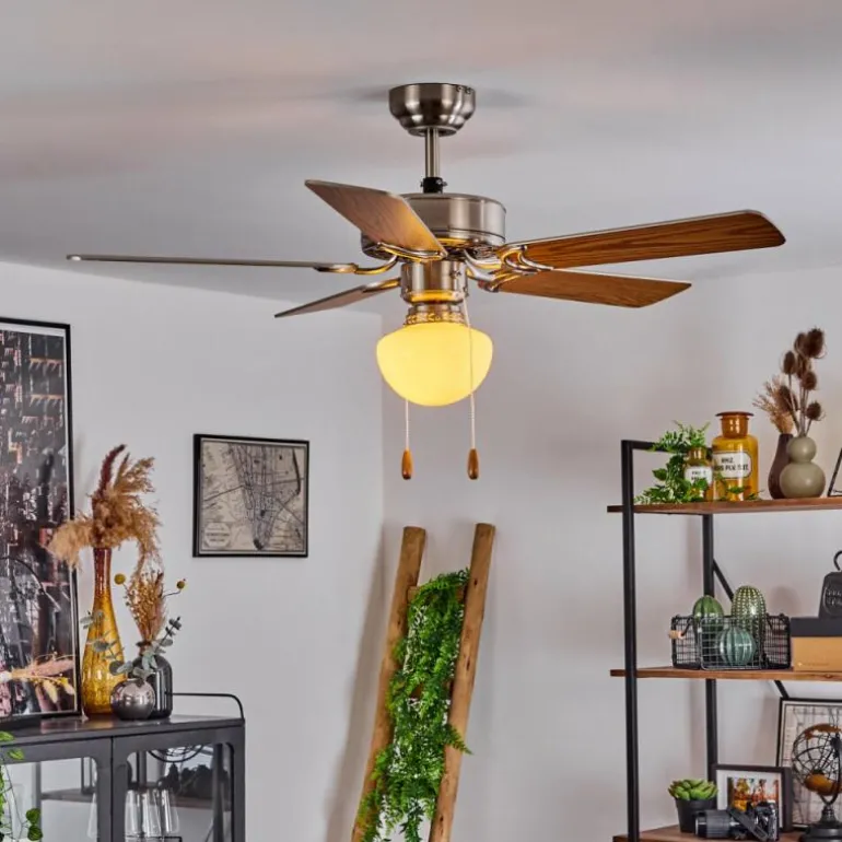 Ventilateur de plafond Apiao Brun, Couleur bois, Argenté, 1 lumière