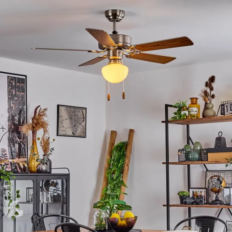 Ventilateur de plafond Apiao Brun, Couleur bois, Argenté, 1 lumière