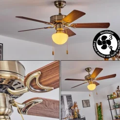 Ventilateur de plafond Apiao Brun, Brun clair, Couleur bois, Argenté, 1 lumière